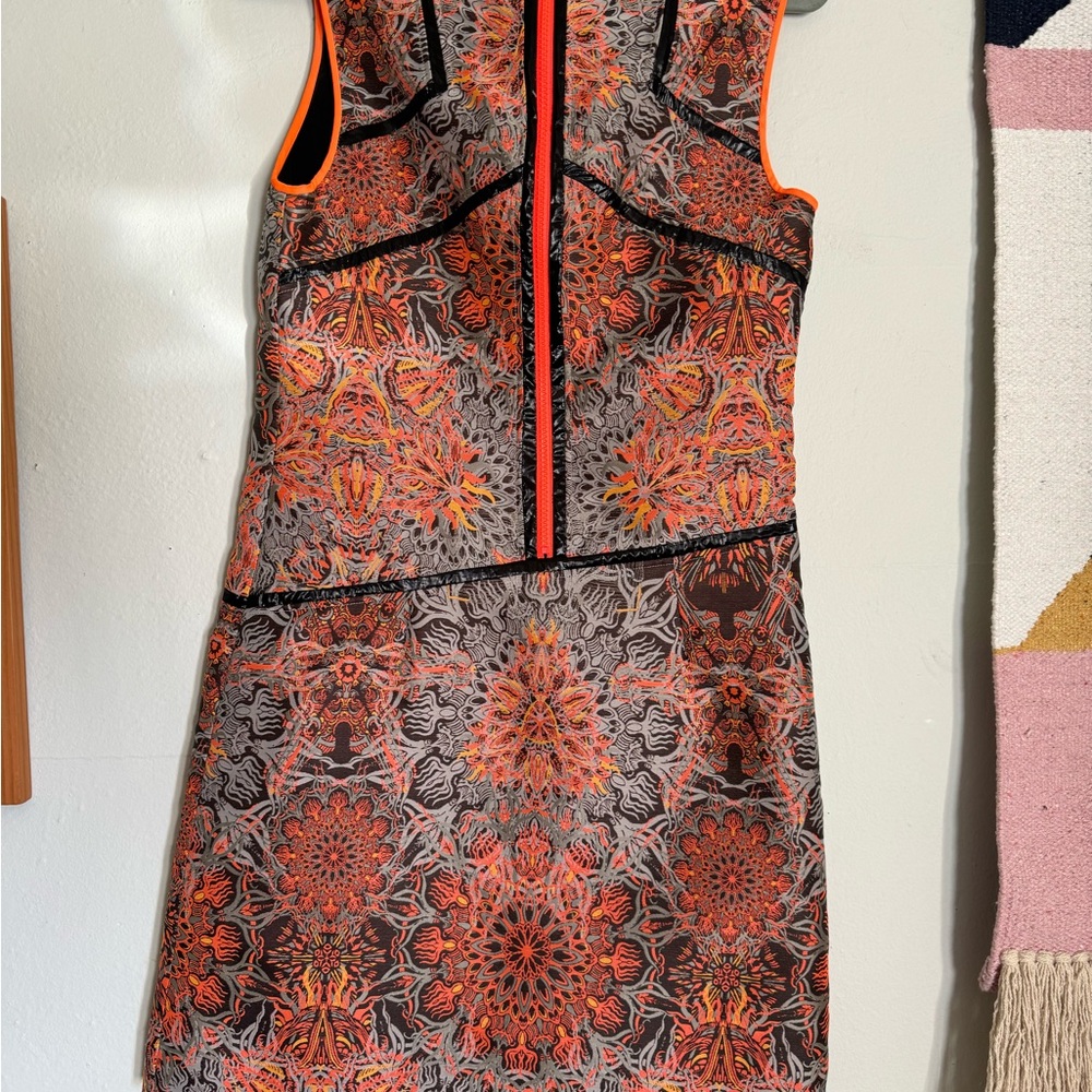 Helmut Lang Orange Black Sleeveless Mini Dress Psychedelic